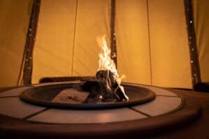 Firepit inside your Tipi during a wedding in Cumbria